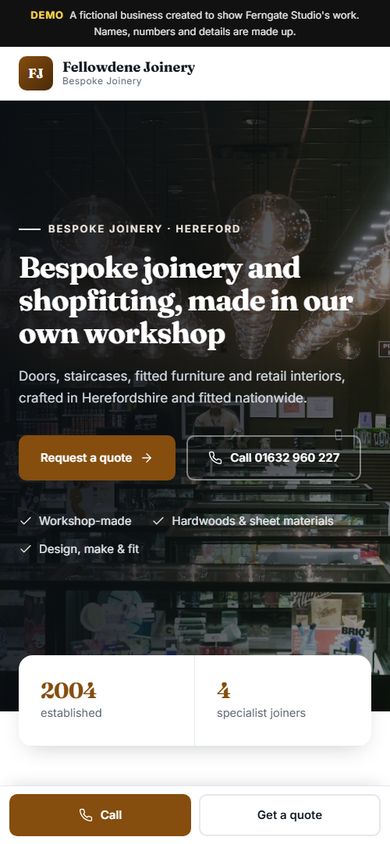 The rebuilt website on a phone